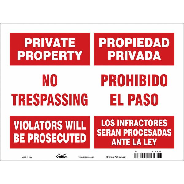 Safety Sign, 18 in Height, 24 in Width, Vinyl, Horizontal Rectangle, English, Spanish