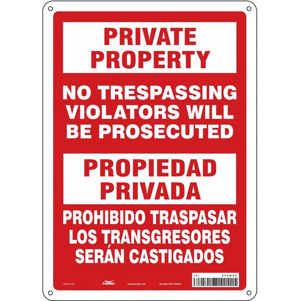 Safety Sign, 14 in Height, 10 in Width, Polyethylene, Vertical Rectangle, English, Spanish, 473M86