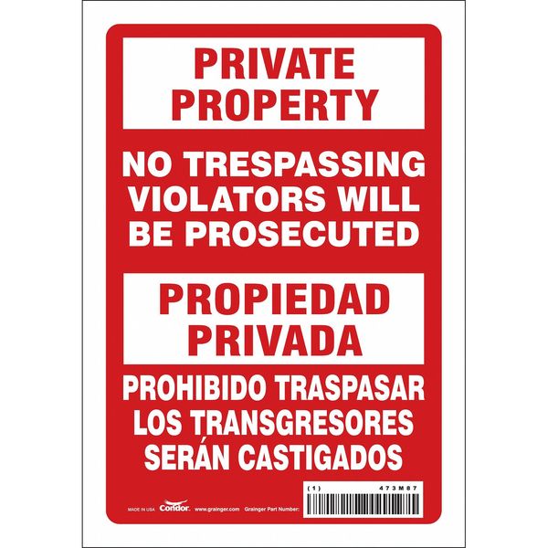 Safety Sign, 10 in H, 7 in W, Vinyl, Horizontal Rectangle, English, Spanish, 473M87