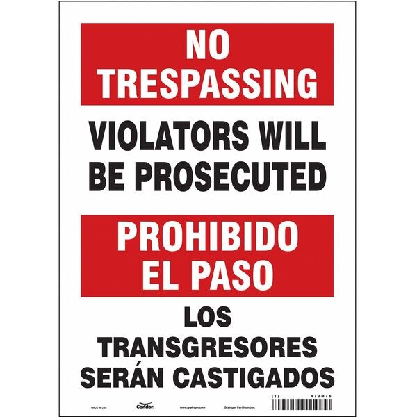 Safety Sign, 14 in Height, 10 in Width, Vinyl, Vertical Rectangle, English, Spanish, 473M76