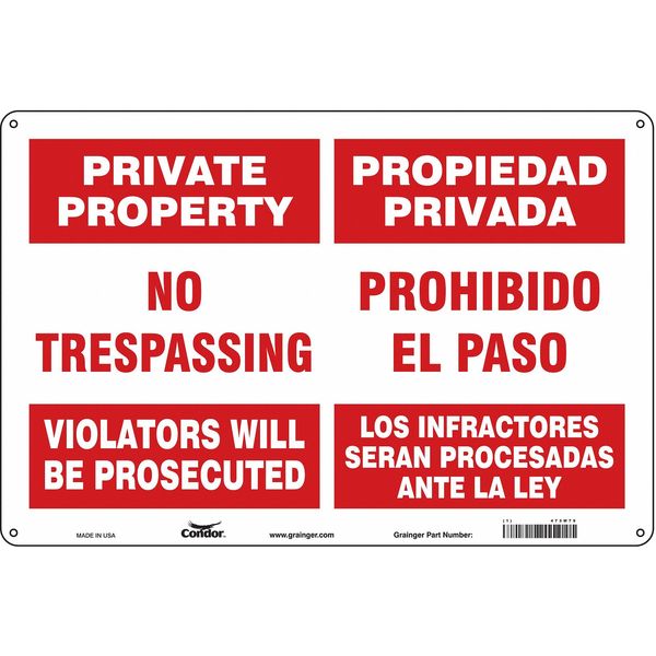 Safety Sign, 12 in Height, 18 in Width, Polyethylene, Horizontal Rectangle, English, Spanish