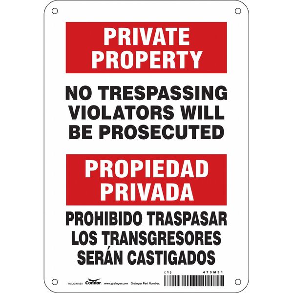 Safety Sign, 10 in H, 7 in W, Polyethylene, Horizontal Rectangle, English, Spanish, 473M31