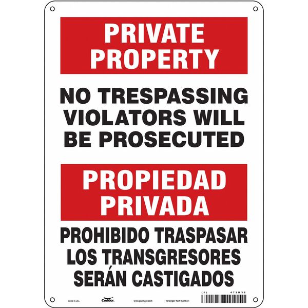 Safety Sign, 14 in Height, 10 in Width, Polyethylene, Vertical Rectangle, English, Spanish, 473M32