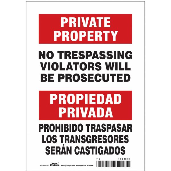 Safety Sign, 10 in Height, 7 in Width, Vinyl, Horizontal Rectangle, English, Spanish, 473M33
