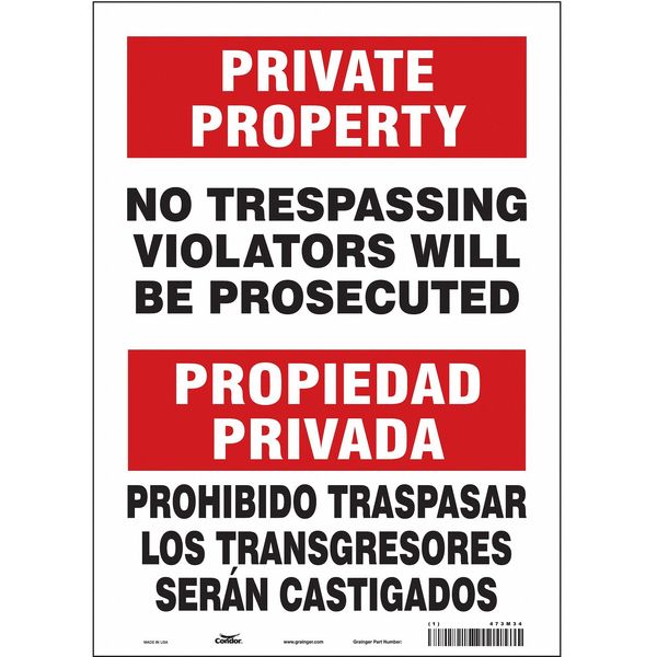 Safety Sign, 14 in Height, 10 in Width, Vinyl, Vertical Rectangle, English, Spanish, 473M34