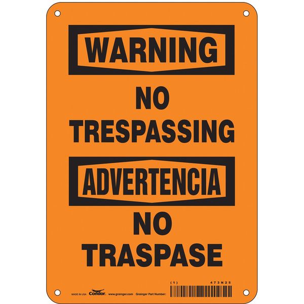 Safety Sign, 10 in H, 7 in W, Polyethylene, Horizontal Rectangle, English, Spanish, 473N25