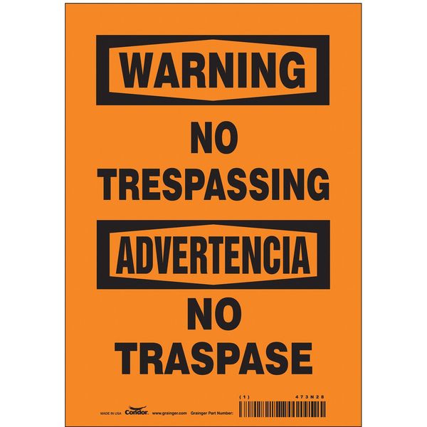 Safety Sign, 10 in Height, 7 in Width, Vinyl, Horizontal Rectangle, English, Spanish, 473N28