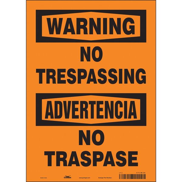 Safety Sign, 14 in Height, 10 in Width, Vinyl, Vertical Rectangle, English, Spanish, 473N29