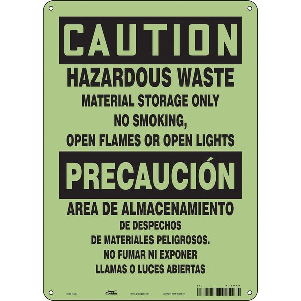 Safety Sign, 14 in Height, 10 in Width, Glow Vinyl, Vertical Rectangle, English, Spanish