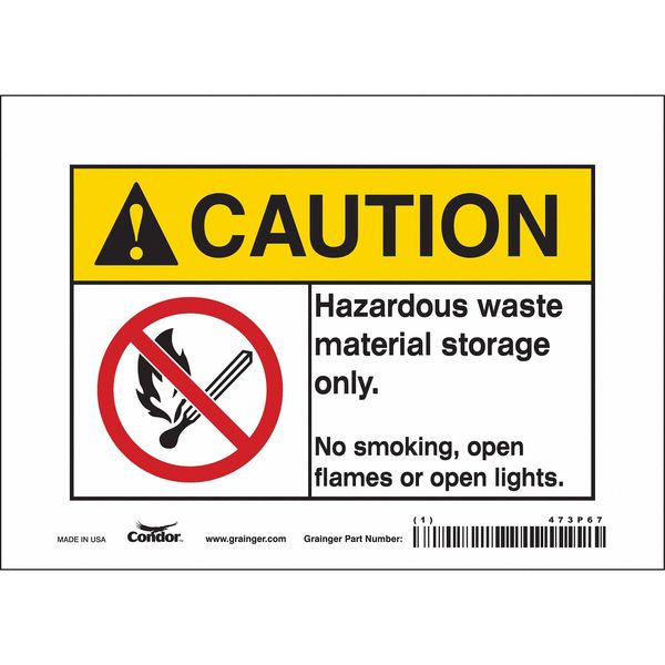 No Smoking Sign, 5 in H, 7 in W, Vinyl, Horizontal Rectangle, English, 473P67