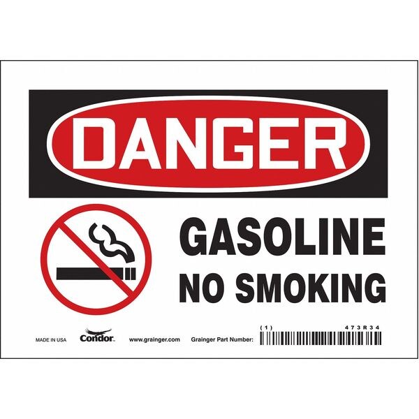 No Smoking Sign, 5 in H, 7 in W, Vinyl, Horizontal Rectangle, English, 473R34