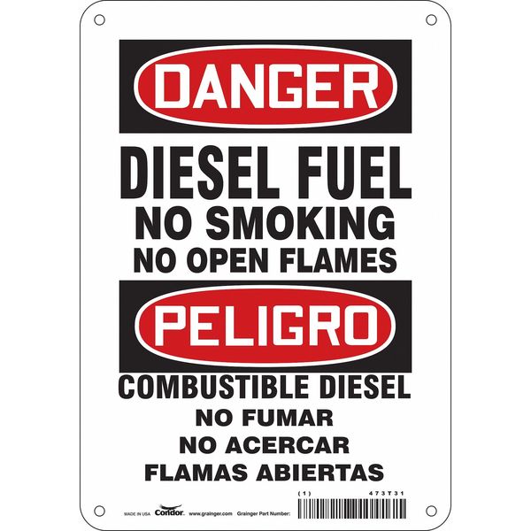 No Smoking Sign, 10 in Height, 7 in Width, Polyethylene, Horizontal Rectangle, English, Spanish