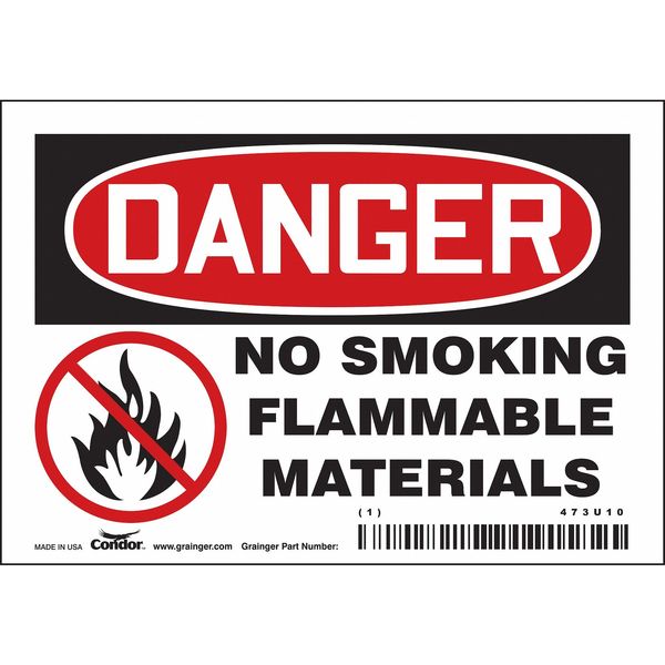 No Smoking Sign, 3 1/2 in H, 5 in W, Vinyl, Horizontal Rectangle, English, 473U10