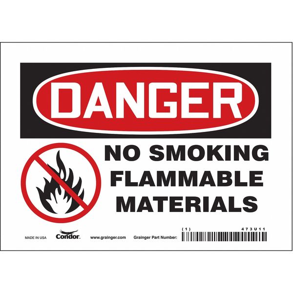 No Smoking Sign, 5 in H, 7 in W, Vinyl, Horizontal Rectangle, English, 473U11