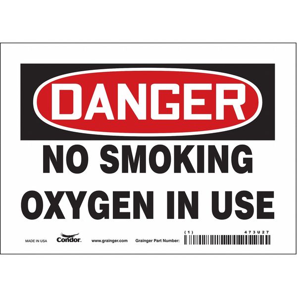 No Smoking Sign, 5 in H, 7 in W, Vinyl, Horizontal Rectangle, English, 473U27