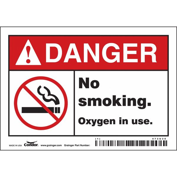 No Smoking Sign, 3 1/2 in H, 5 in W, Vinyl, Horizontal Rectangle, English, 473U30