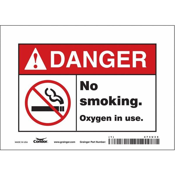 No Smoking Sign, 5 in H, 7 in W, Vinyl, Horizontal Rectangle, English, 473U35