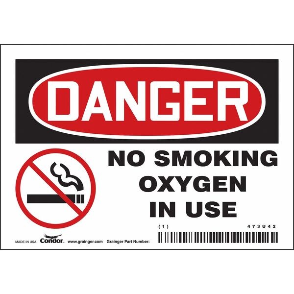 No Smoking Sign, 3 1/2 in H, 5 in W, Vinyl, Horizontal Rectangle, English, 473U42