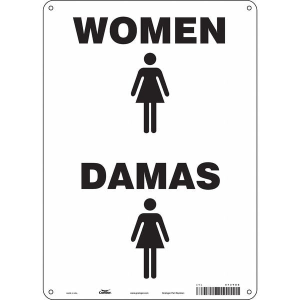Restroom Sign, 14 in Height, 20 in Width, Polyethylene, Horizontal Rectangle, English, Spanish