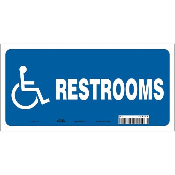 Restroom Sign, 6 in Height, 12 in Width, Vinyl, Vertical Rectangle, English