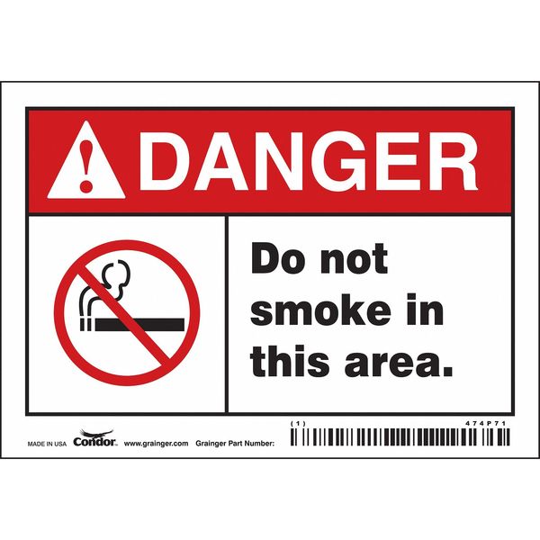 Safety Sign, 3 1/2 in H, 5 in W, Vinyl, Horizontal Rectangle, English, 474P71