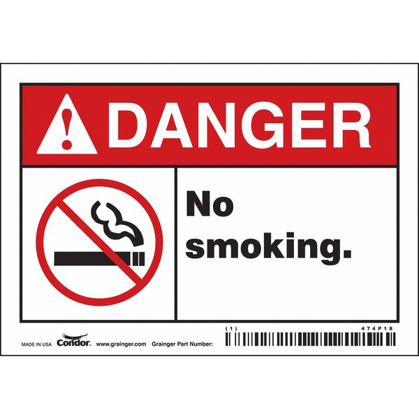 Safety Sign, 3 1/2 in H, 5 in W, Vinyl, Horizontal Rectangle, English, 474P18