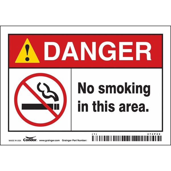 Safety Sign, 3 1/2 in H, 5 in W, Vinyl, Horizontal Rectangle, English, 474P26