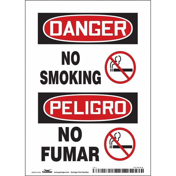 Safety Sign, 7 in Height, 5 in Width, Vinyl, Vertical Rectangle, English, Spanish