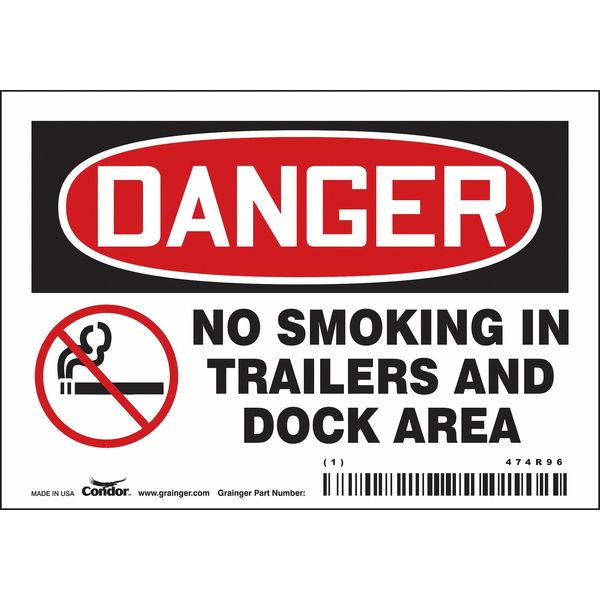 Safety Sign, 3 1/2 in H, 5 in W, Vinyl, Horizontal Rectangle, English, 474R96
