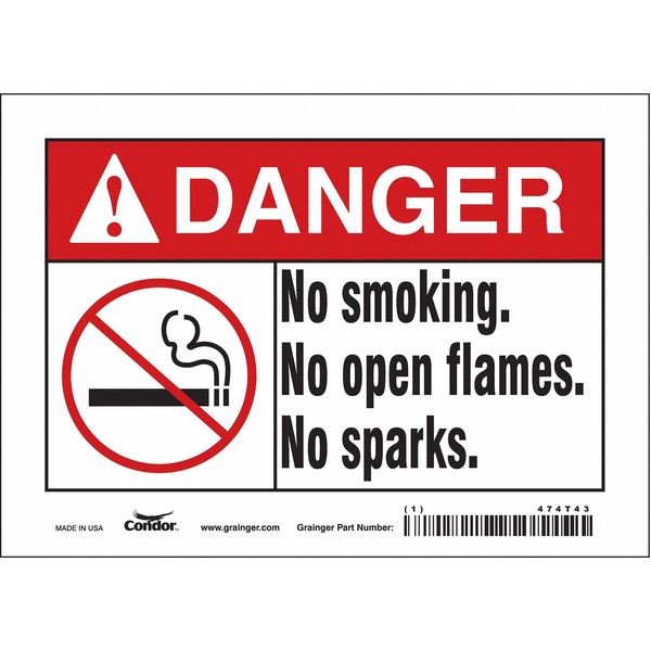 Safety Sign, 5 in H, 7 in W, Vinyl, Horizontal Rectangle, English, 474T43