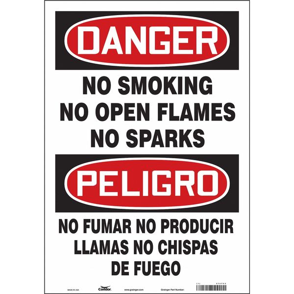 Safety Sign, 20 in H, 14 in W, Vinyl, Vertical Rectangle, English, Spanish, 474T55