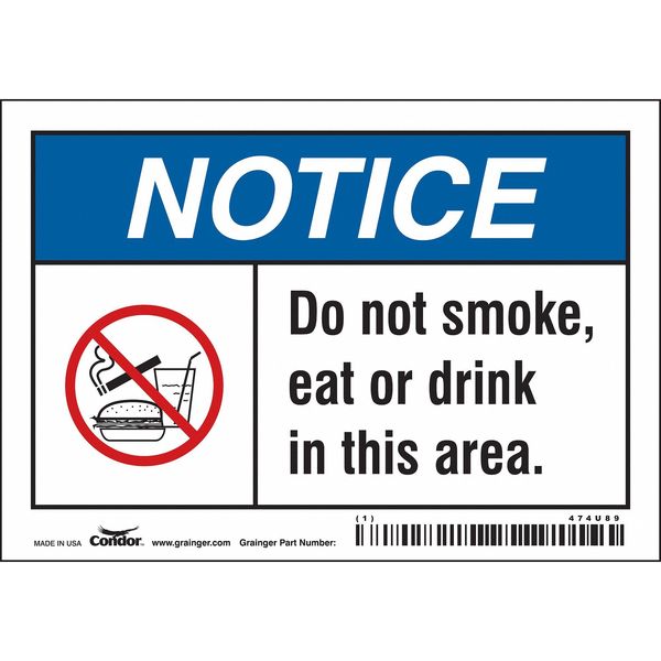 Safety Sign, 3 1/2 in H, 5 in W, Vinyl, Horizontal Rectangle, English, 474U89