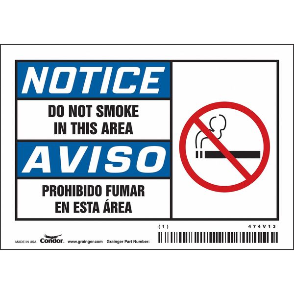 Safety Sign, 3 1/2 in H, 5 in W, Vinyl, Horizontal Rectangle, English, Spanish, 474V13