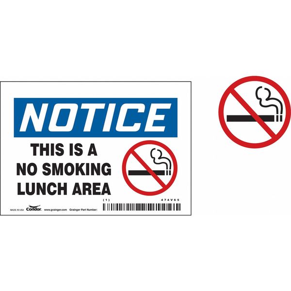 Safety Sign, 3 1/2 in H, 5 in W, Vinyl, Horizontal Rectangle, English, 474V65