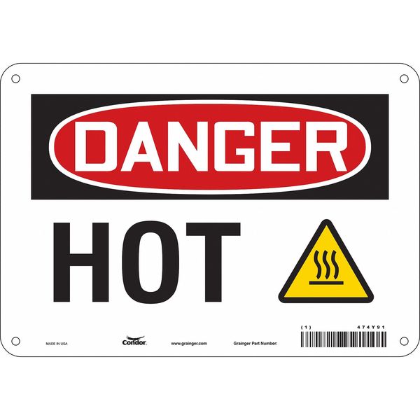 Danger Sign, 7 in H, 10 in W, Polyethylene, Vertical Rectangle, English, 474Y91