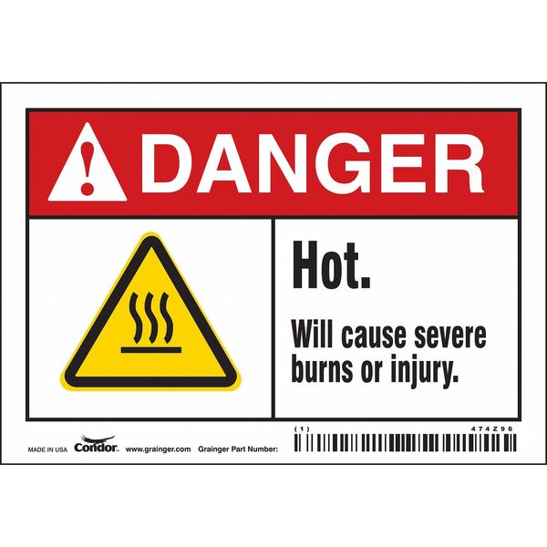 Danger Sign, 3 1/2 in H, 5 in W, Vinyl, Horizontal Rectangle, English, 474Z96