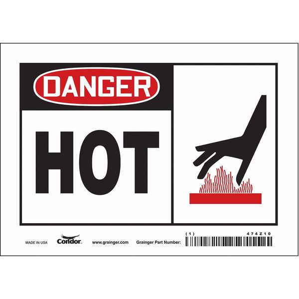 Danger Sign, 5 in H, 7 in W, Vinyl, Horizontal Rectangle, English, 474Z10