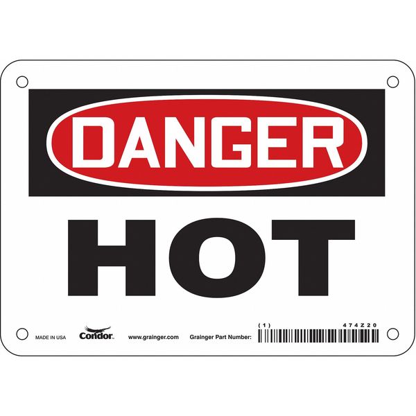 Danger Sign, 5 in H, 7 in W, Vinyl, Horizontal Rectangle, English, 474Z20