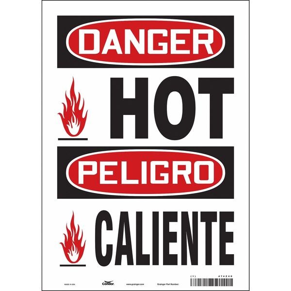 Safety Sign, 14 in Height, 10 in Width, Vinyl, Vertical Rectangle, English, Spanish, 474Z40