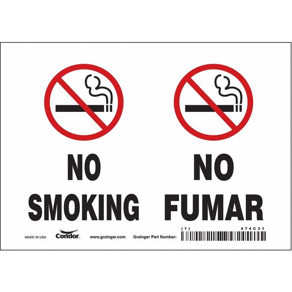 Safety Sign, 5 in Height, 7 in Width, Vinyl, Horizontal Rectangle, English, Spanish