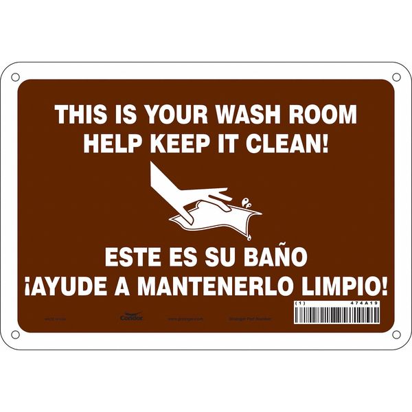 Restroom Sign, 7 in Height, 10 in Width, Polyethylene, Vertical Rectangle, English, Spanish