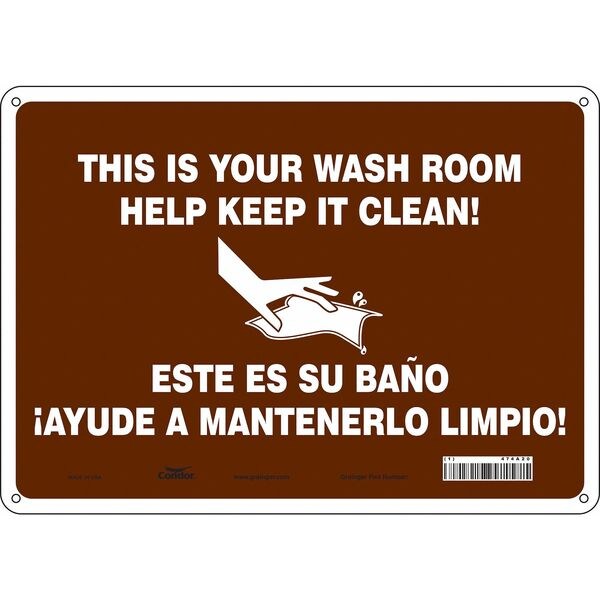 Restroom Sign, 10 in Height, 14 in Width, Polyethylene, Horizontal Rectangle, English, Spanish