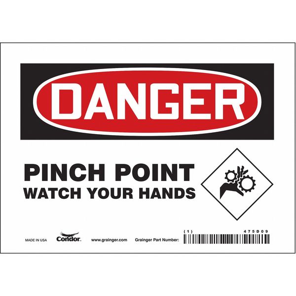 Safety Sign, 5 in Height, 7 in Width, Vinyl, Horizontal Rectangle, English, 475D09