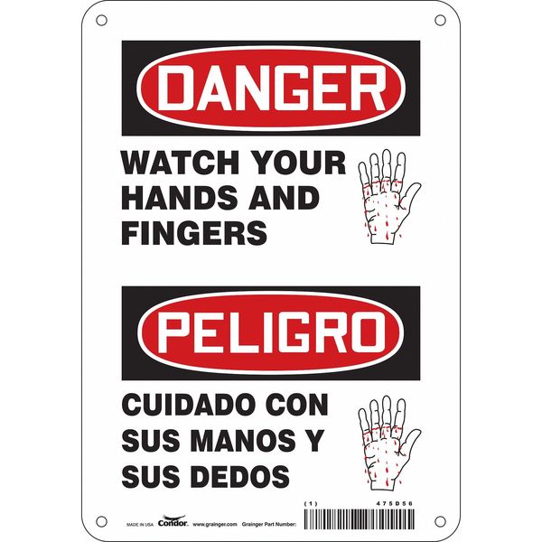 Safety Sign, 10 in Height, 7 in Width, Polyethylene, Horizontal Rectangle, English, Spanish