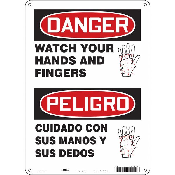 Safety Sign, 14 in Height, 10 in Width, Polyethylene, Vertical Rectangle, English, Spanish, 475D57