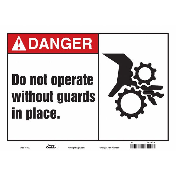 Safety Sign, 10 in Height, 14 in Width, Vinyl, Horizontal Rectangle, English, 475F93