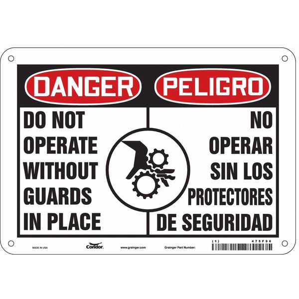 Safety Sign, 7 in Height, 10 in Width, Polyethylene, Vertical Rectangle, English, Spanish, 475F96
