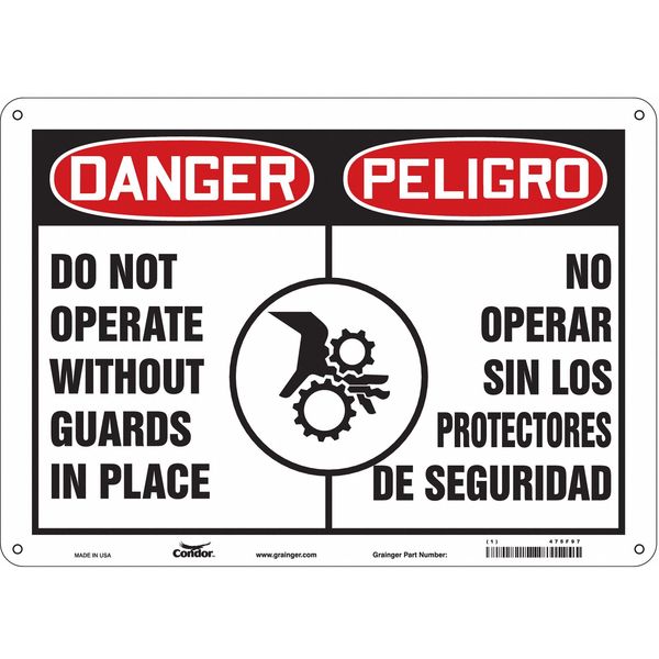 Safety Sign, 10 in Height, 14 in Width, Polyethylene, Horizontal Rectangle, English, Spanish, 475F97