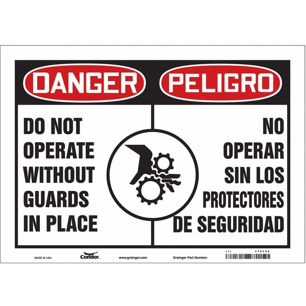 Safety Sign, 10 in Height, 14 in Width, Vinyl, Horizontal Rectangle, English, Spanish, 475F99