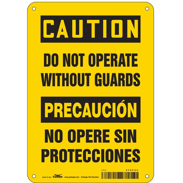 Safety Sign, 10 in Height, 7 in Width, Polyethylene, Horizontal Rectangle, English, Spanish